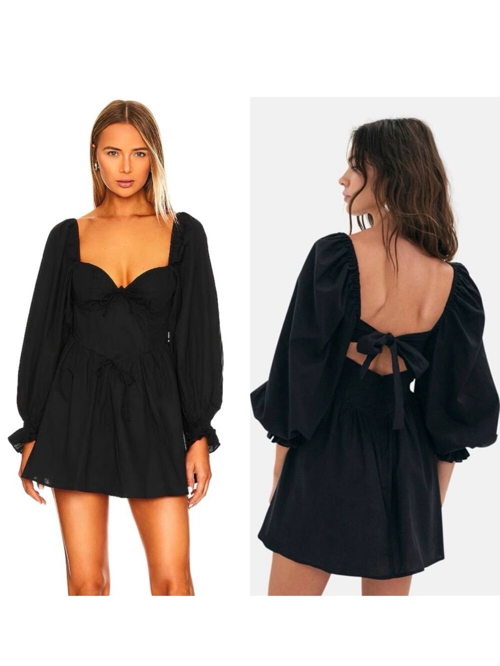 For Love And Lemons Black Puff-Sleeve Open-Back Mini Dress